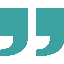 Two large, pixelated teal closing quotation marks on a black background.